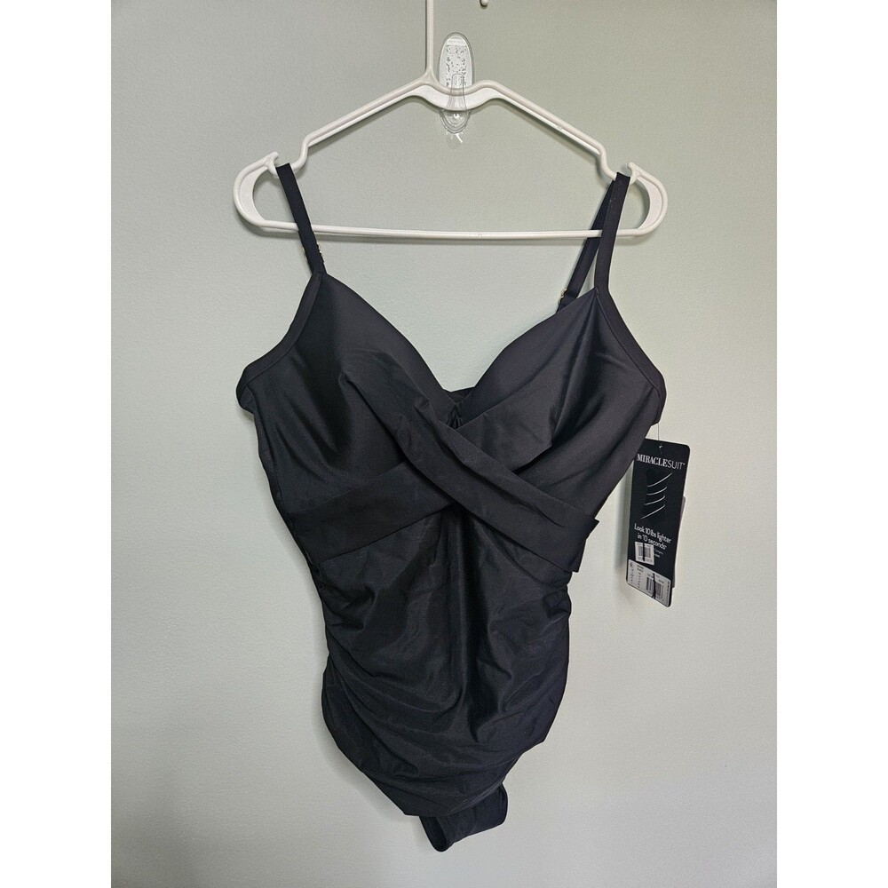 Miraclesuit Mystique One Piece Swimsuit Black Size 12 NWT Slimming